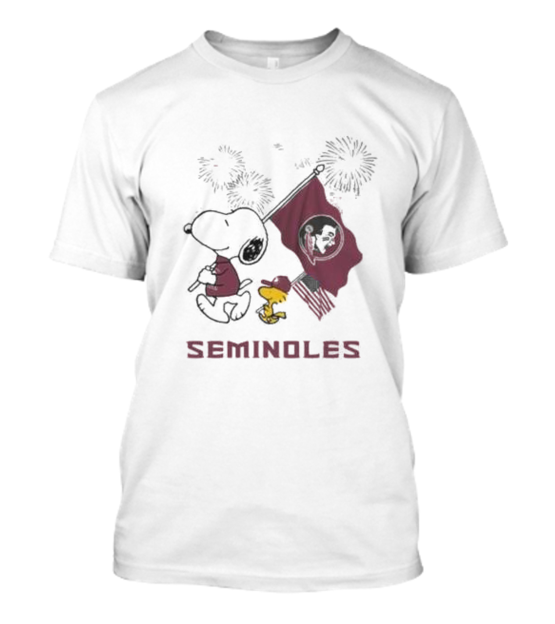 Snoopy Woodstock Holding Florida State Seminoles Flag Happy 4th Of July T-Shirt