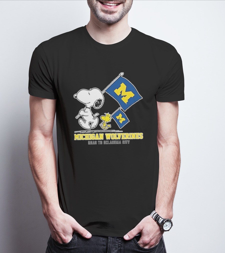 Snoopy Woodstock Michigan Wolverines Road To Oklahoma City 2024 Flag T-Shirt