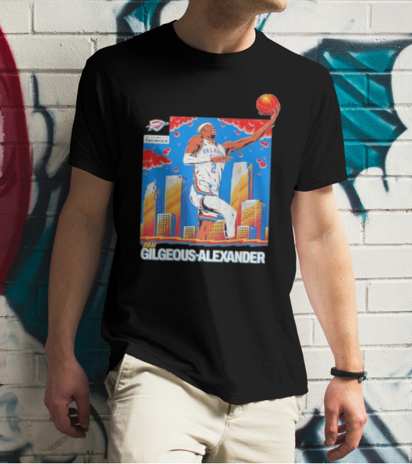 Oklahoma City Thunder Shai Gilgeous-Alexander Skyline Basketball Playoff T-Shirt