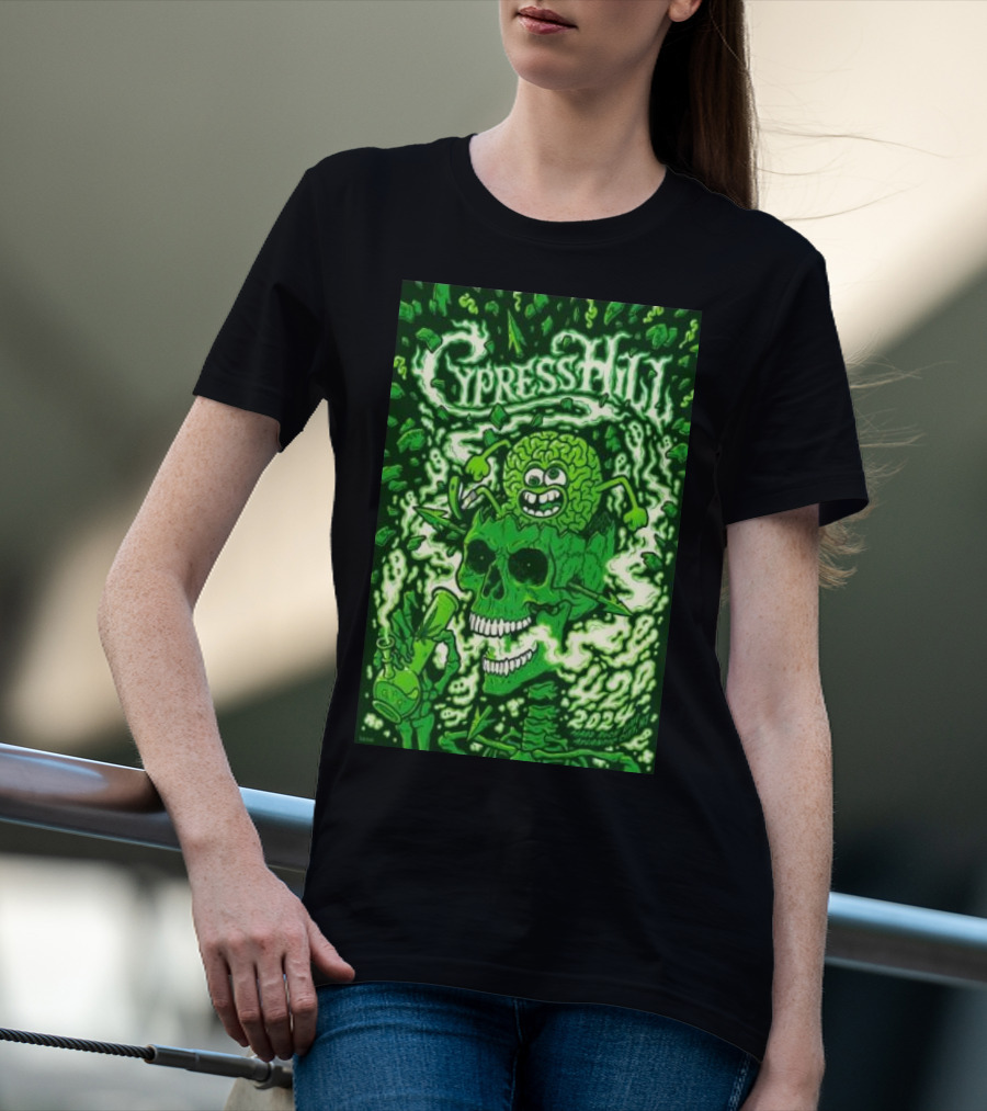 Cypress Hill 4-20-2024 Atlantic City NJ Green Skull Brain T-Shirt