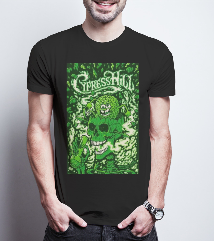 Cypress Hill 4-20-2024 Atlantic City NJ Green Skull Brain T-Shirt