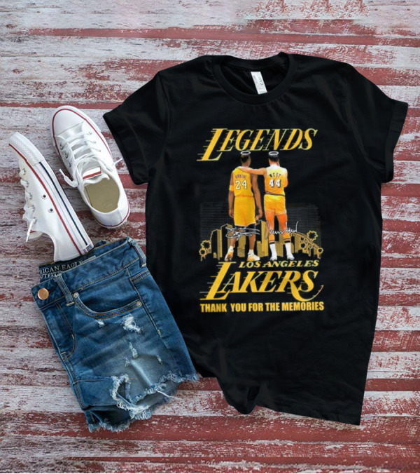 Legends Kobe Bryant Jerry West Los Angeles Lakers Thank You For The Memories Signatures T-Shirt