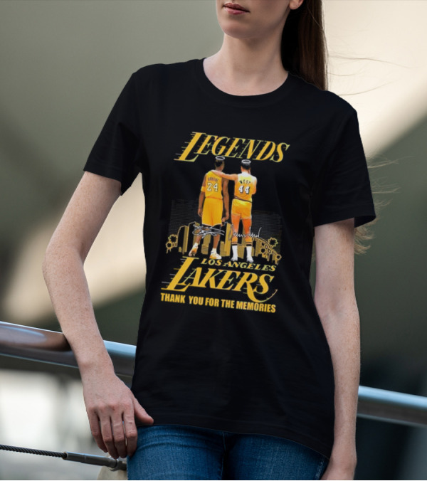 Legends Kobe Bryant Jerry West Los Angeles Lakers Thank You For The Memories Signatures T-Shirt