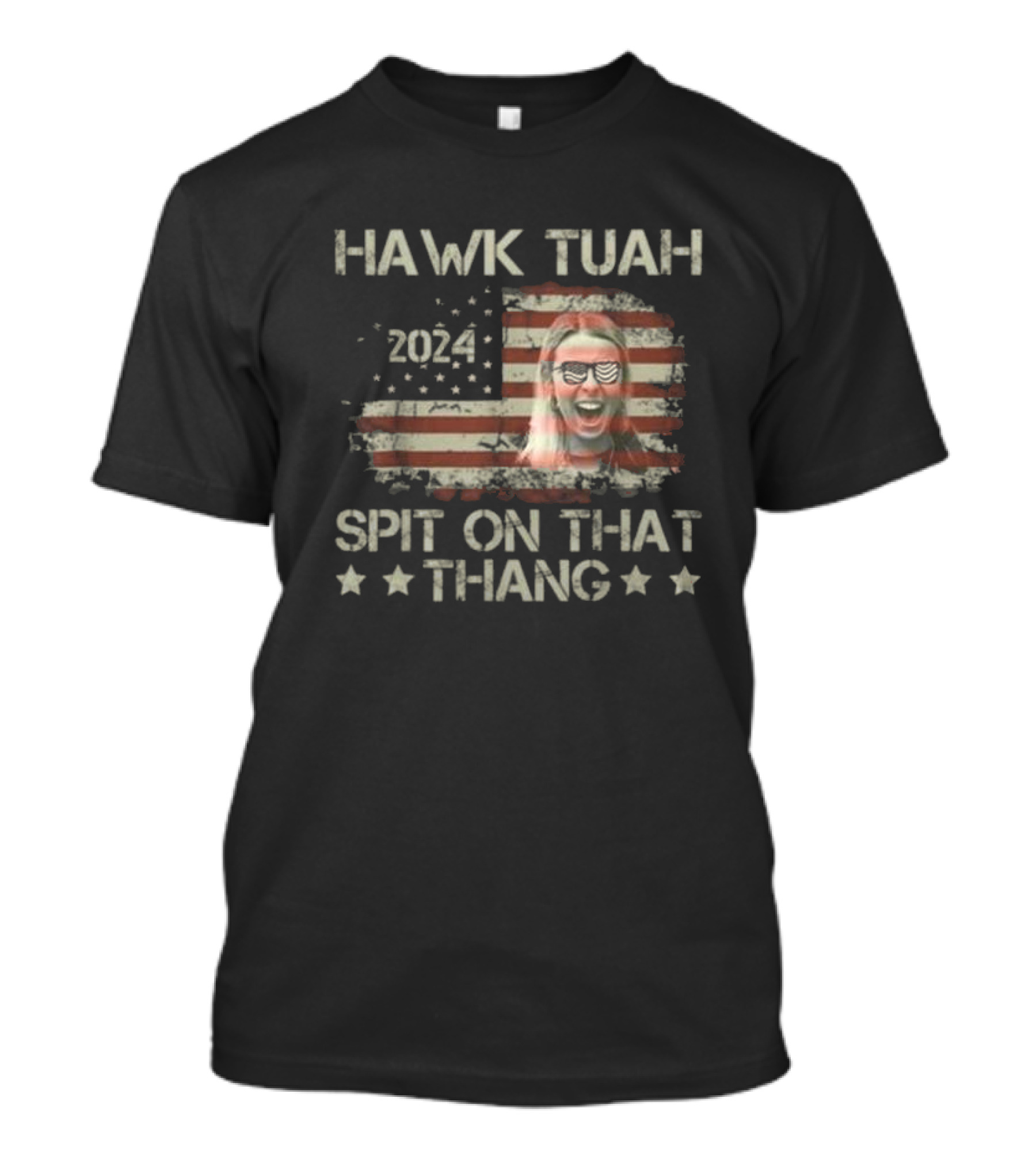 HAWK TUAH 2024 Spit On That Thang American Flag Stars T-Shirt