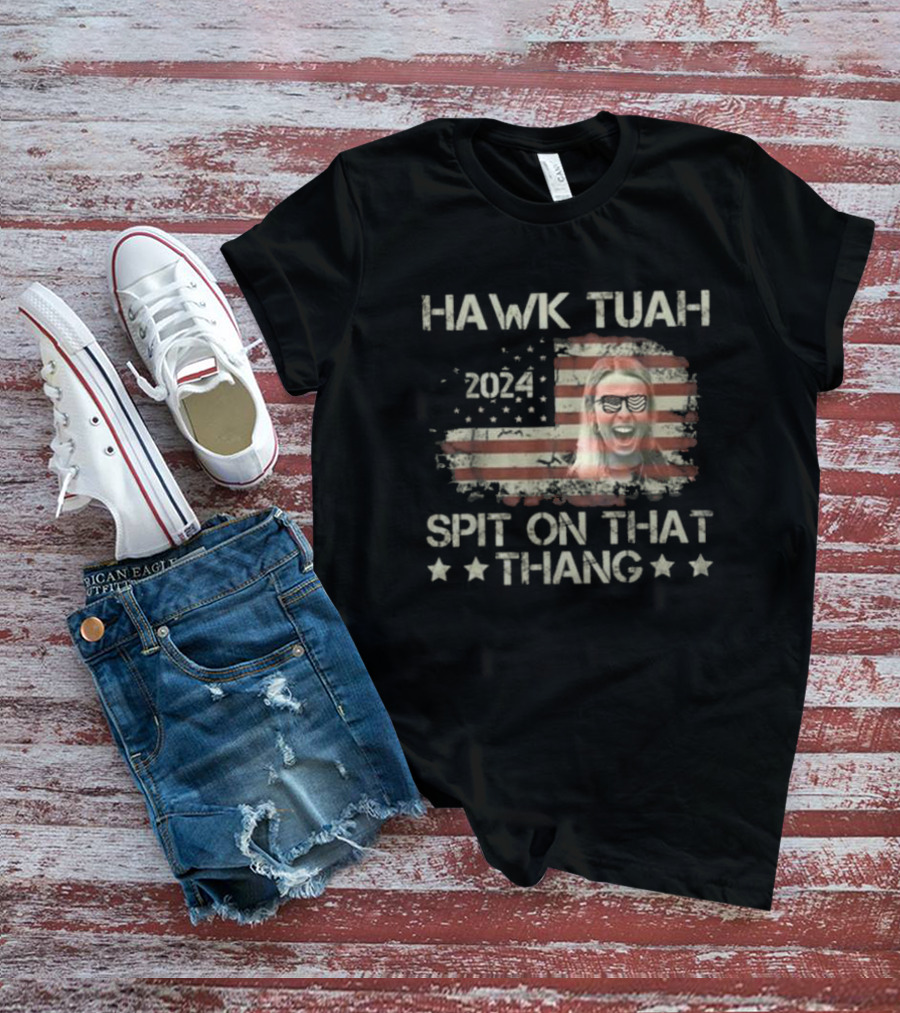 HAWK TUAH 2024 Spit On That Thang American Flag Stars T-Shirt
