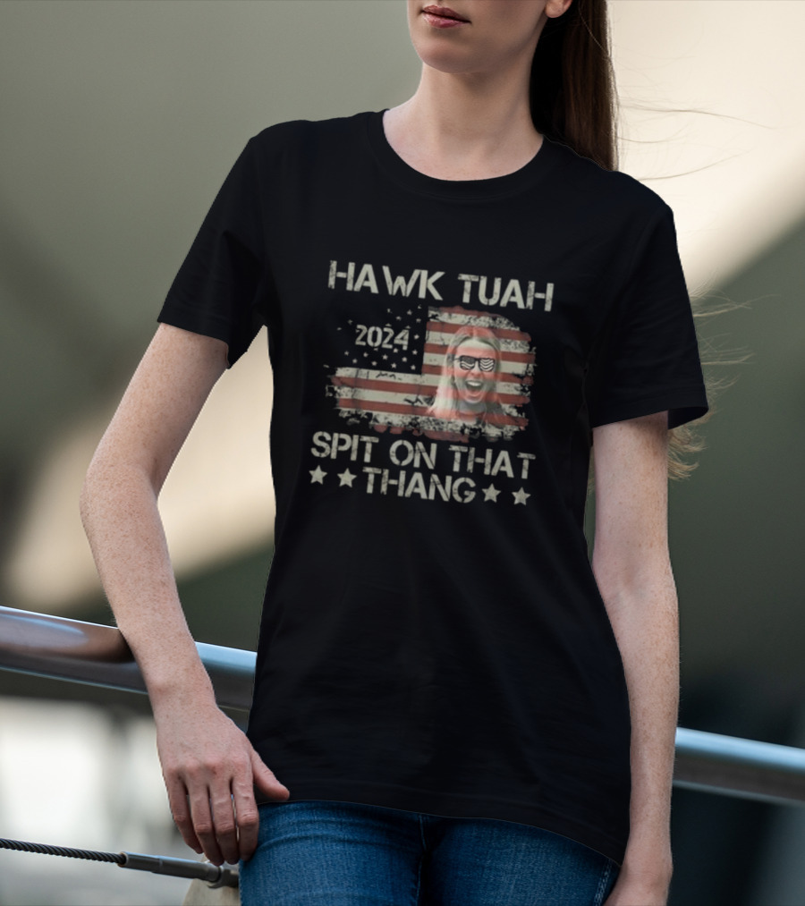HAWK TUAH 2024 Spit On That Thang American Flag Stars T-Shirt