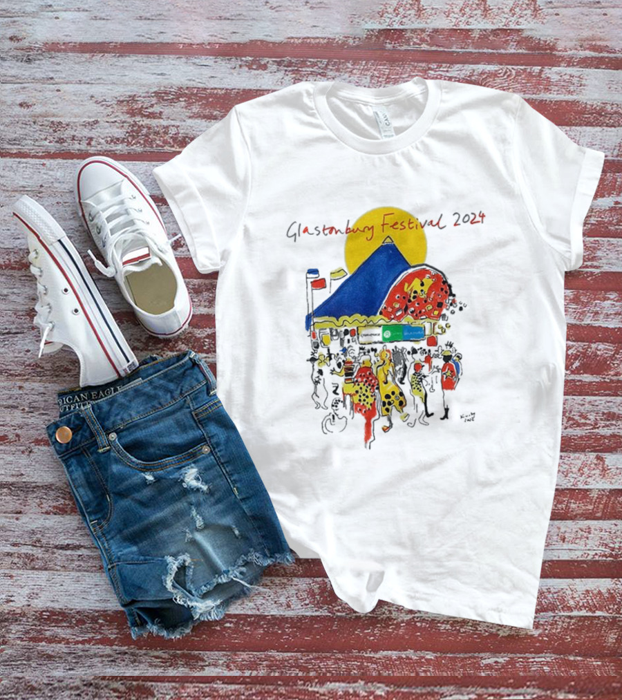 Glastonbury Festival 2024 Kurt Jackson Pyramid Stage Sunset T-Shirt