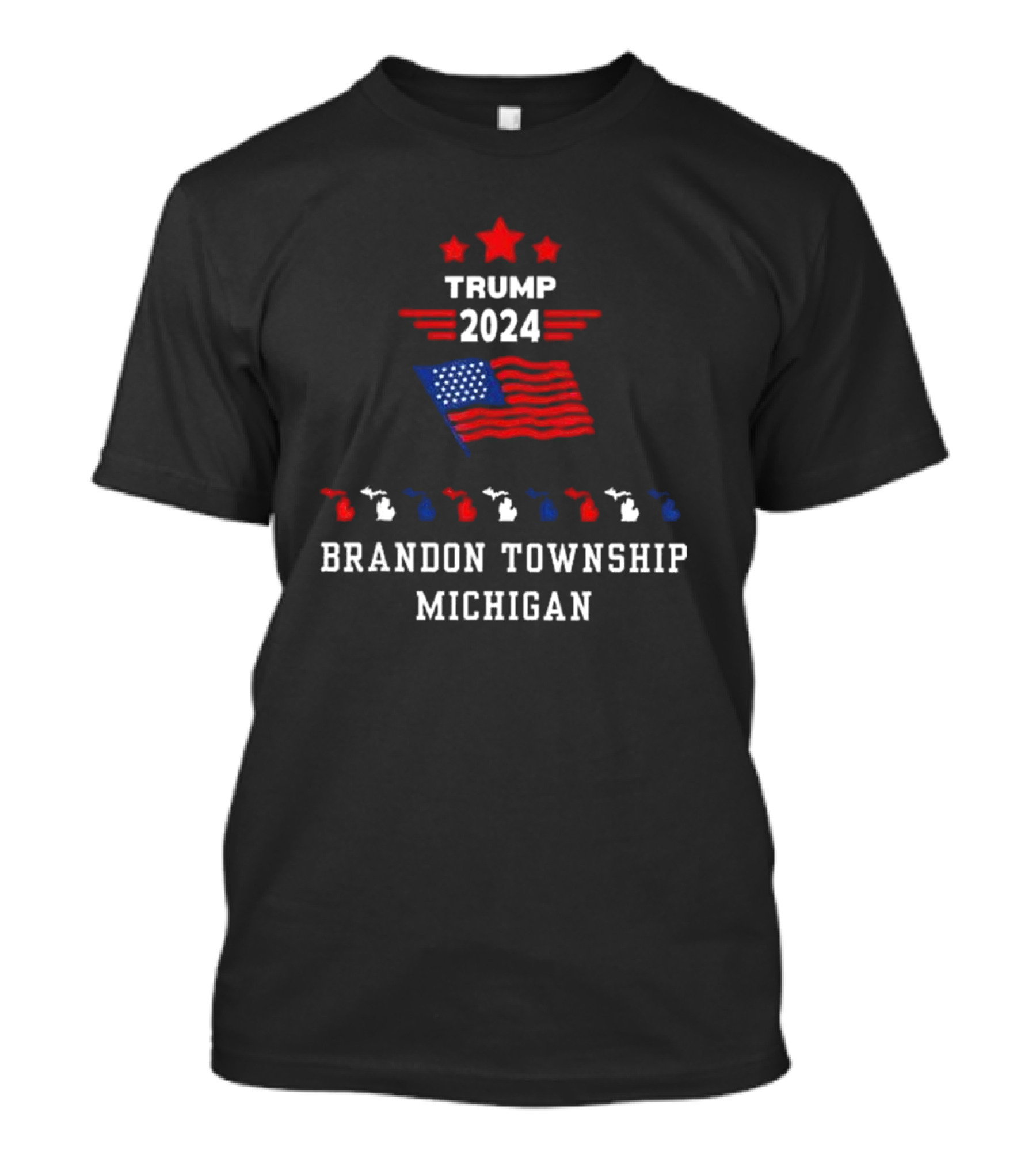 Trump 2024 American Flag Brandon Township Michigan USA Map T-Shirt