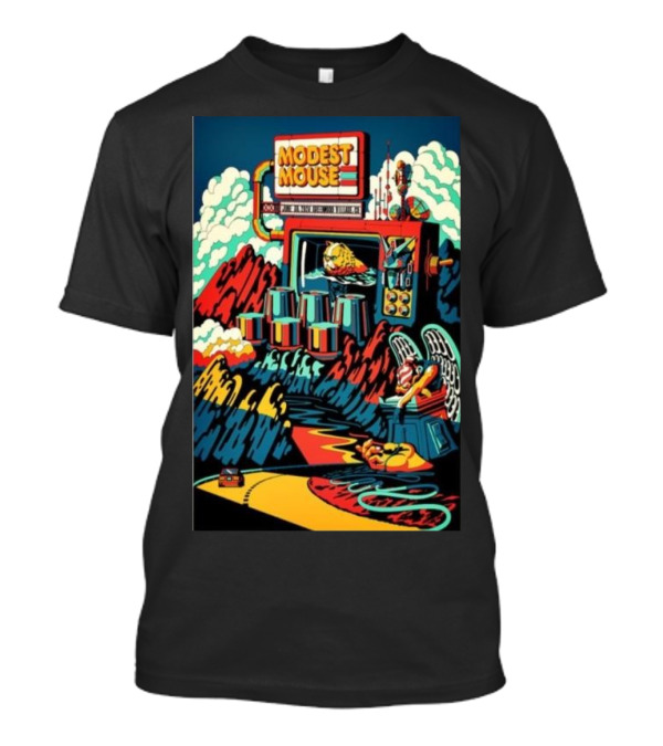 Modest Mouse Jun 30 2024 Greenwood Village CO Psychedelic Mountain Landscape With Winged Creature T-Shirt