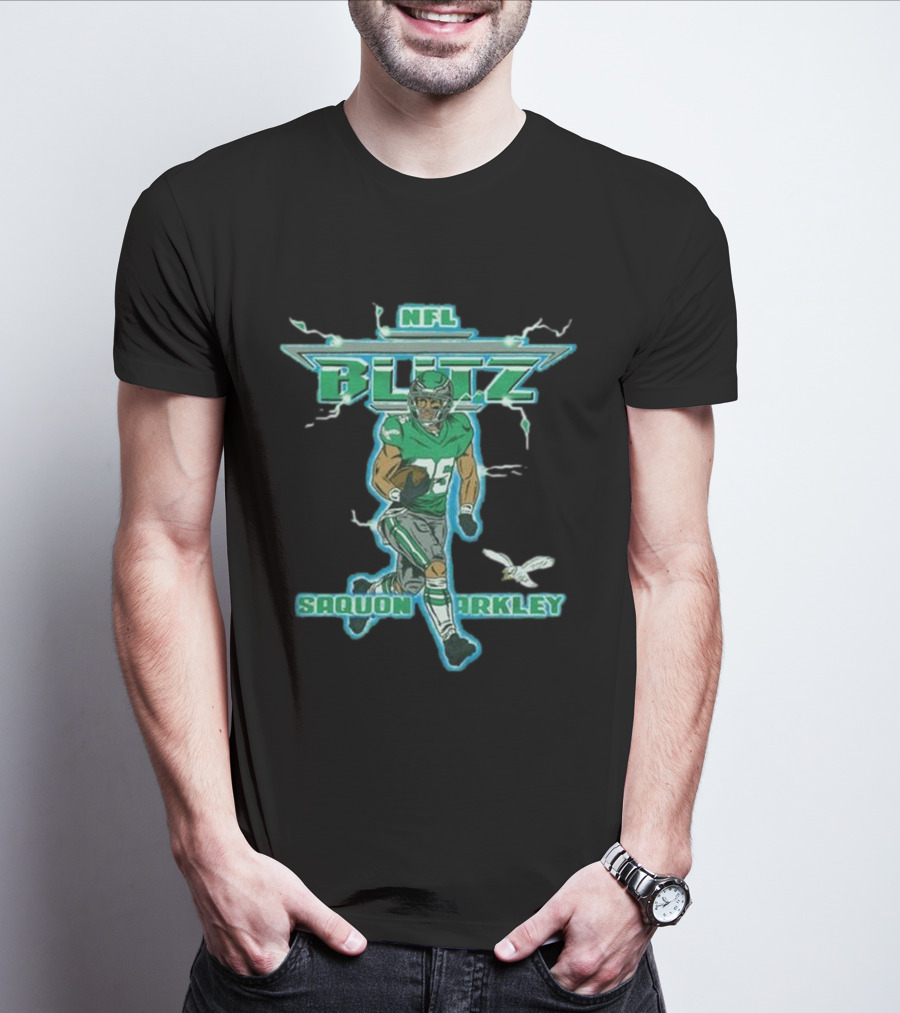 NFL Blitz Eagles Saquon Barkley 26 With Lightning And Wings T-Shirt