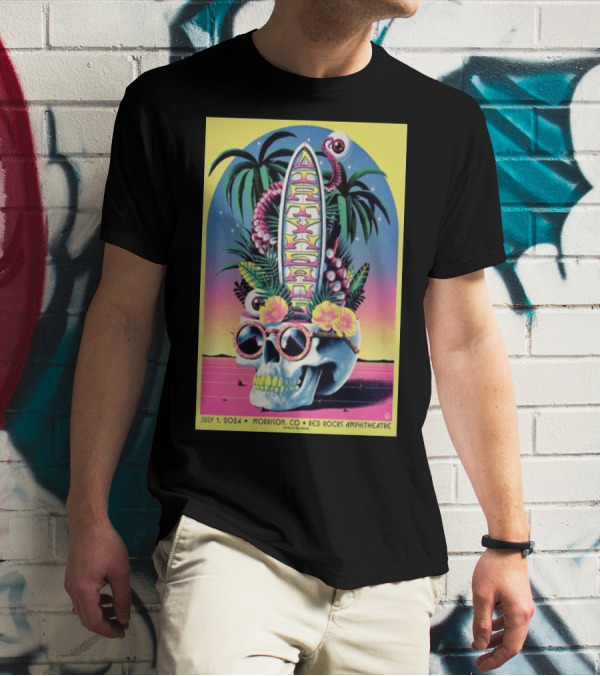 Dirty Heads July 1 2024 Morrison CO Red Rocks Amphitheatre Skull Surfboard Palms T-Shirt