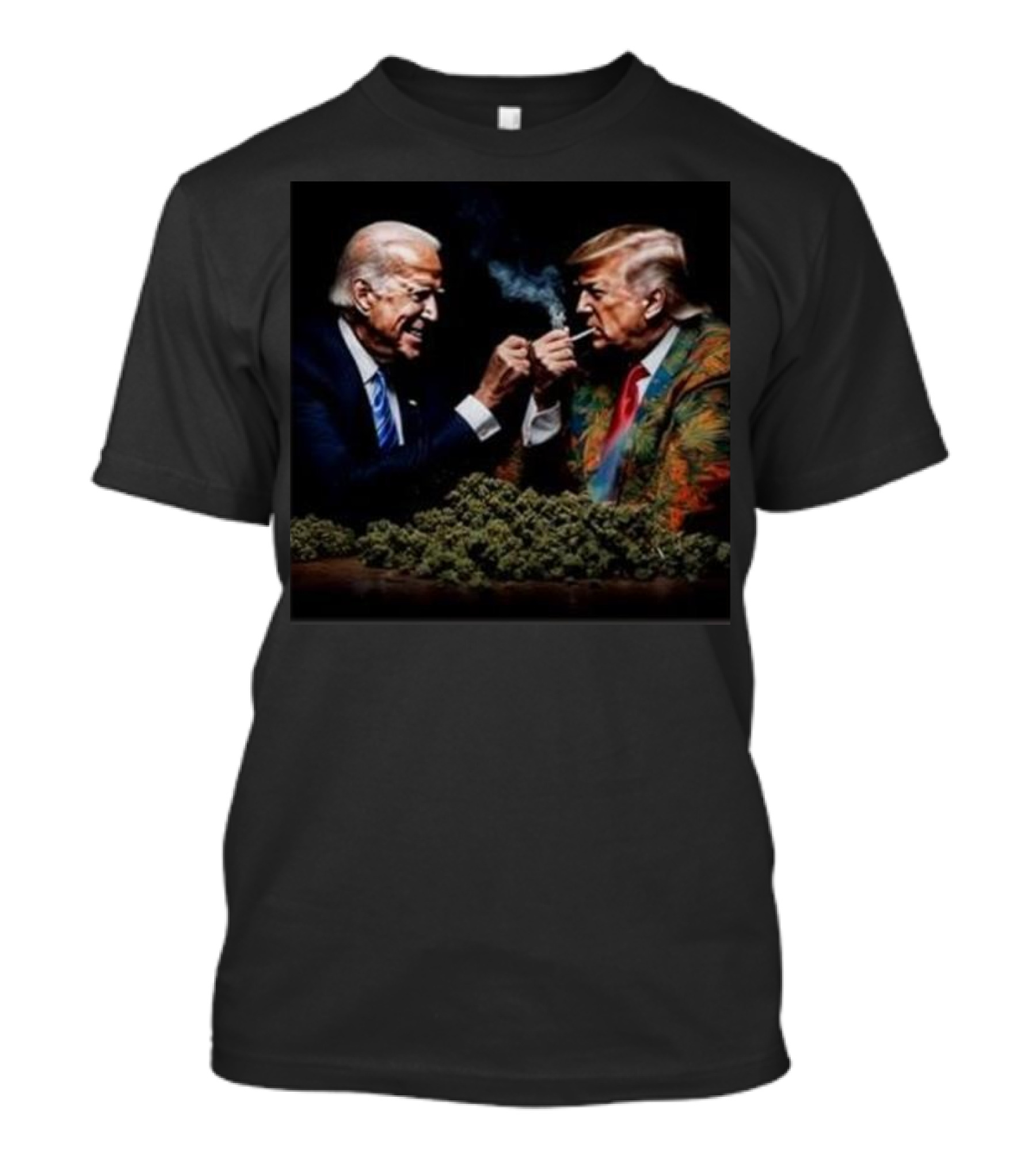 Donald Trump And Joe Biden Smoking Together Surrounded By Cannabis T-Shirt