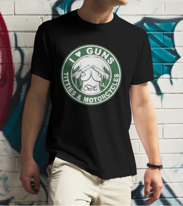 I Love Guns Titties Motorcycles Logo Circle T-Shirt