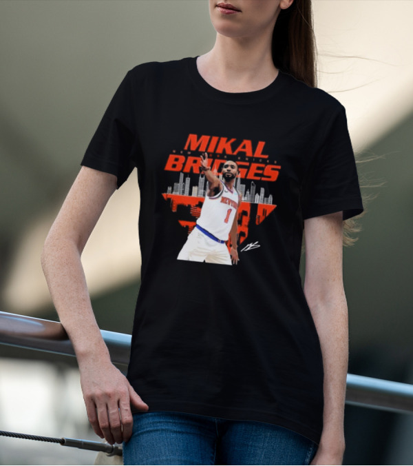 Mikal Bridges New York Knicks Skyline Signature Number 1 T-Shirt