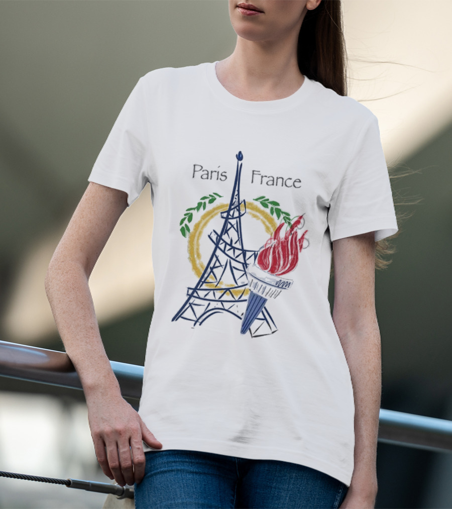 Paris France Eiffel Torch Olympic Laurel Icons T-Shirt