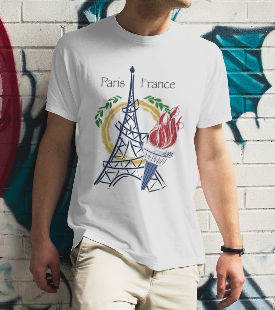 Paris France Eiffel Torch Olympic Laurel Icons T-Shirt