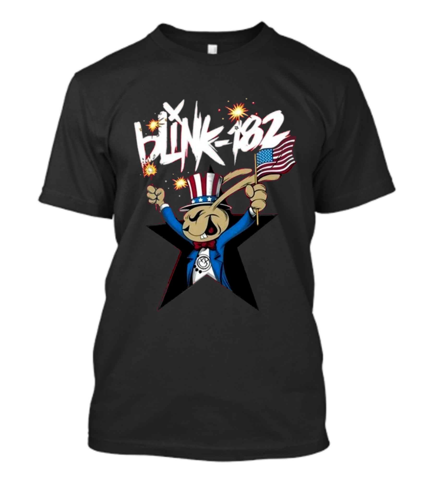 Blink-182 Independence Day 2024 Uncle Sam Rabbit Fireworks American Flag T-Shirt