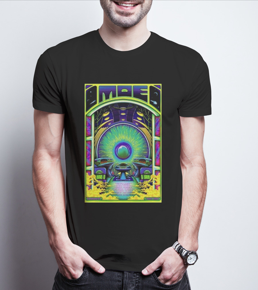 Moe Band Summer Show 2024 Psychedelic Tour Poster With Cosmic Neon Vibes T-Shirt
