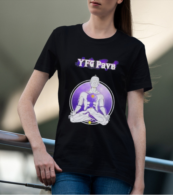 YFG Pave 444 Meditating Robotic Figure Purple Mandala T-Shirt