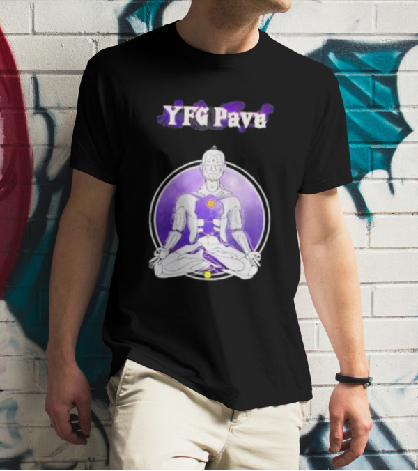 YFG Pave 444 Meditating Robotic Figure Purple Mandala T-Shirt