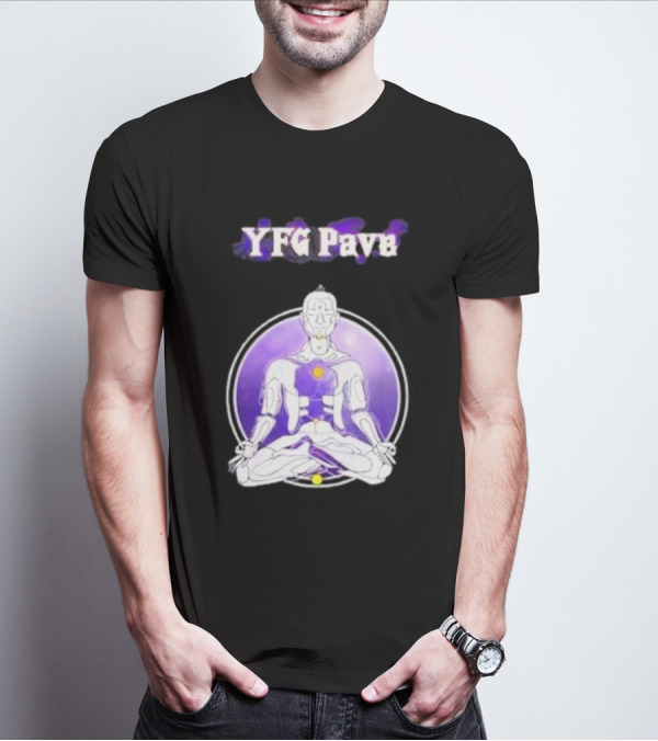 YFG Pave 444 Meditating Robotic Figure Purple Mandala T-Shirt