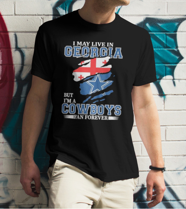 Dallas Cowboys Fan Forever Living In Georgia With Star And Flag Elements T-Shirt
