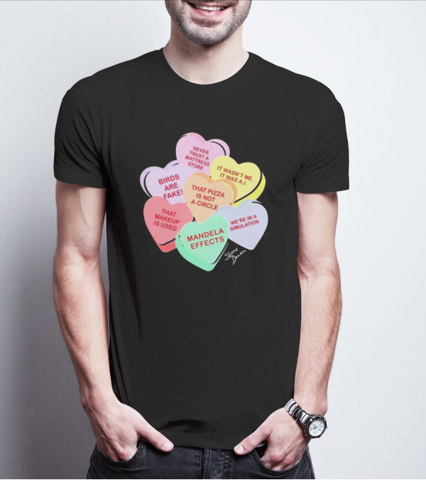 Shane Dawson Conspiracy Hearts Birds Are Fake Mandela Effects Simulation Pizza AI T-Shirt