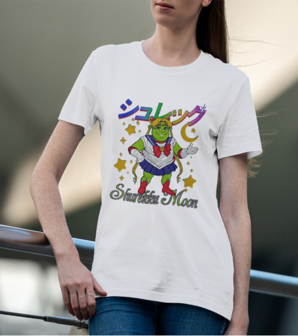 Shurekku Moon Shrek Sailor Moon カラフルな星と月 T-Shirt