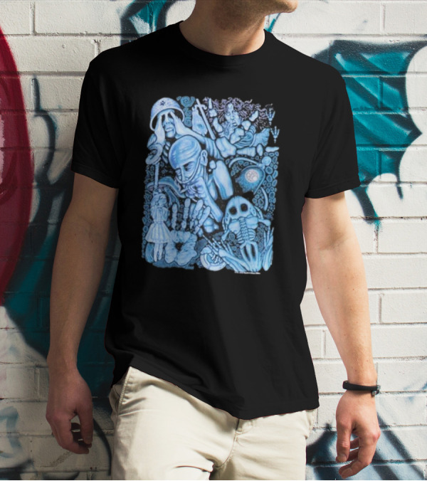 Alice In Chains 1993 Tour Surreal Blue Skeleton T-Shirt