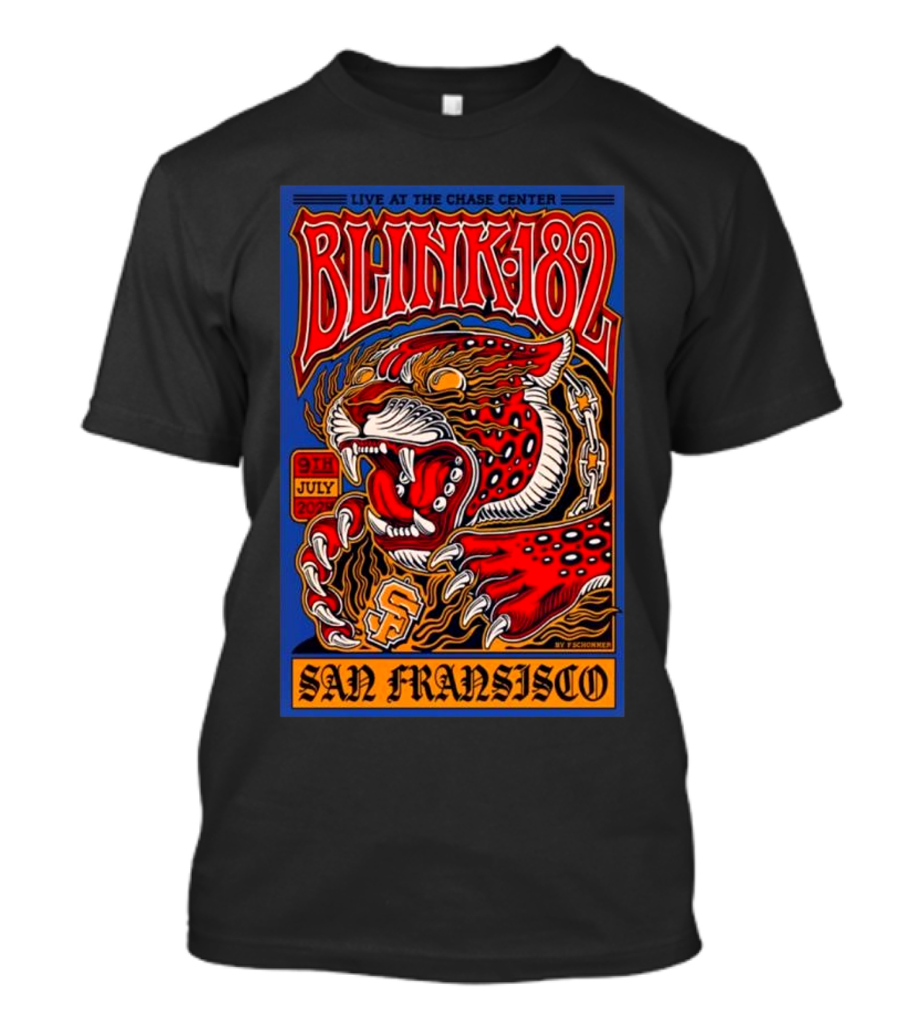 Blink 182 Live At The Chase Center San Francisco 9th July 2024 Tiger T-Shirt