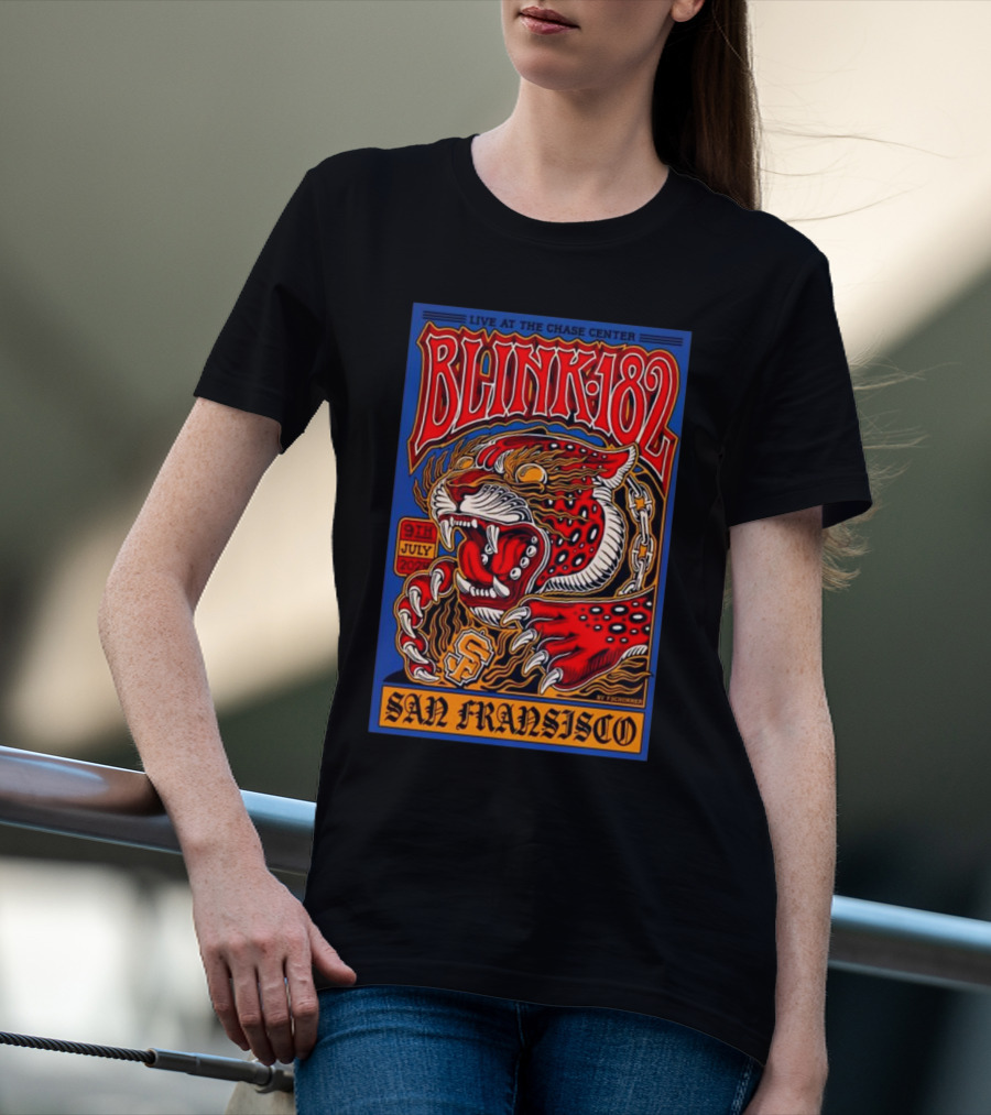 Blink 182 Live At The Chase Center San Francisco 9th July 2024 Tiger T-Shirt