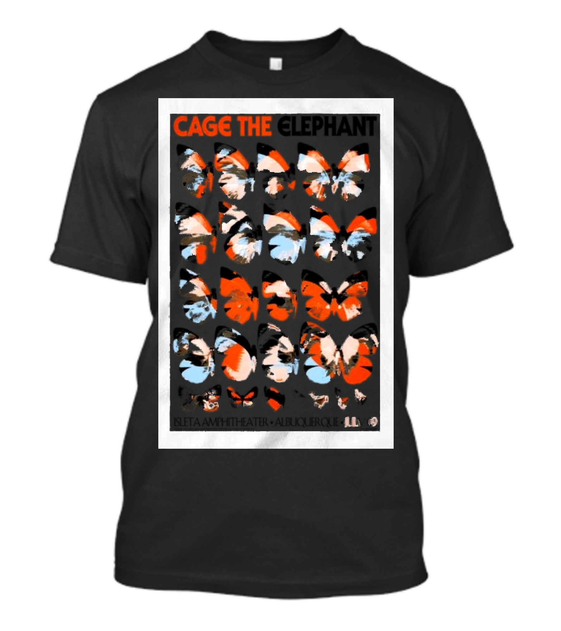 Cage The Elephant Butterfly Pattern Isleta Amphitheater Albuquerque July 9 T-Shirt