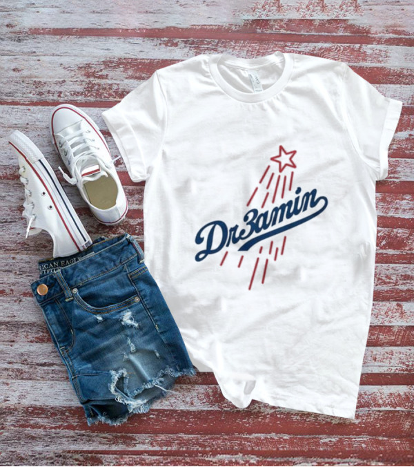 Dr3amin Red Star Streak White Clix Merch LA Star Crew T-Shirt