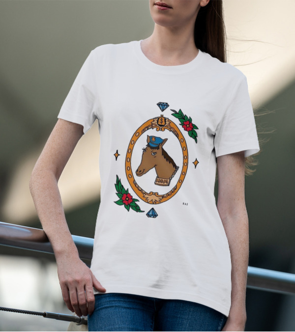 Horse Cop Mom Floral Badge With Diamonds T-Shirt