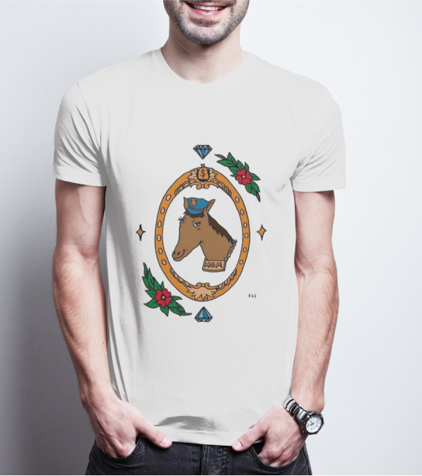 Horse Cop Mom Floral Badge With Diamonds T-Shirt