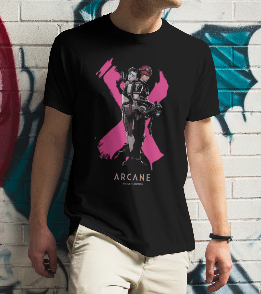 Arcane League Legends Jinx Vi Pink X T-Shirt