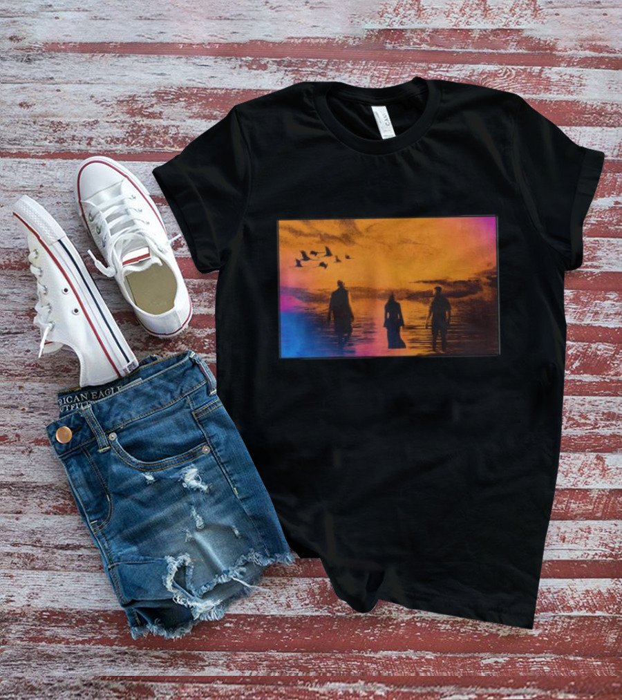 Sun Came Up Sofi Tukker Silhouettes Walking At Sunrise With Birds On Colorful Horizon T-Shirt