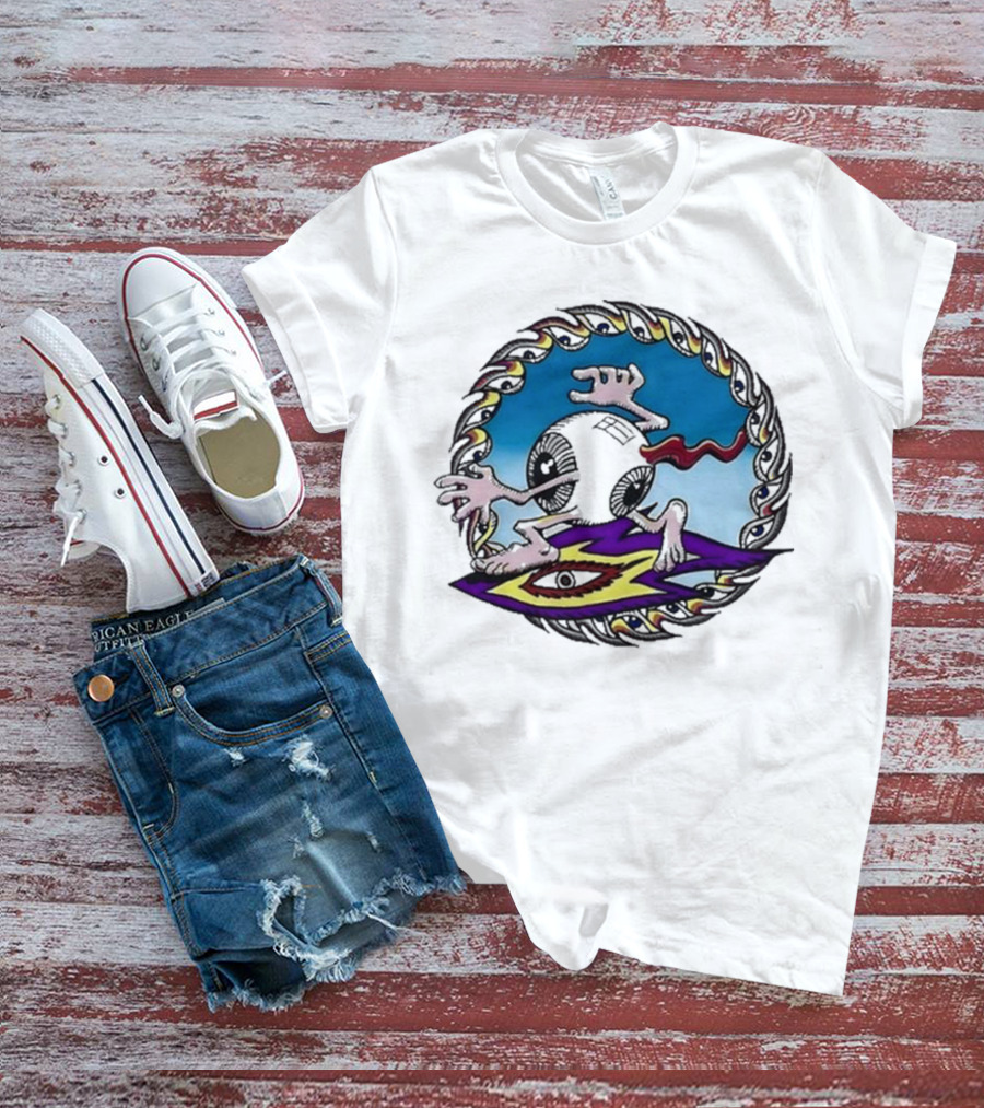 Spiral Eye Surfing Disc With Hands And Vibrant T-Shirt
