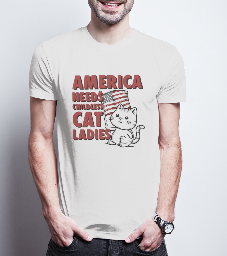 America Needs Childless Cat Ladies Cat With American Flag T-Shirt