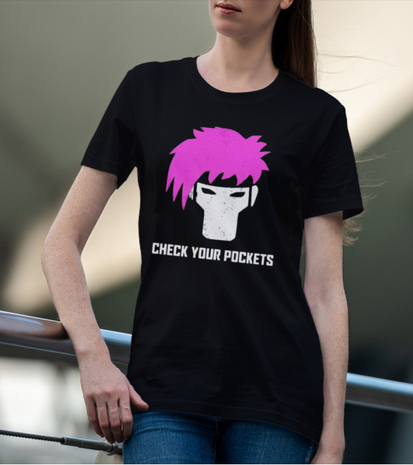 Check Your Pockets Pink Hair Masked Face T-Shirt