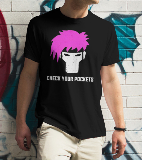 Check Your Pockets Pink Hair Masked Face T-Shirt