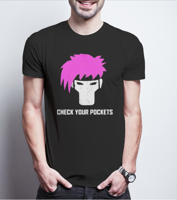 Check Your Pockets Pink Hair Masked Face T-Shirt