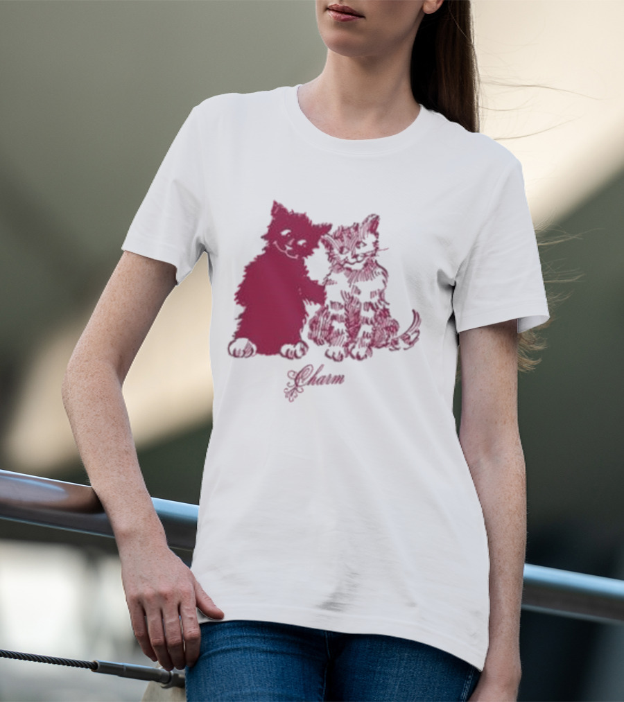 Clairo Charm Pink Cat Friends With Yawn Text T-Shirt