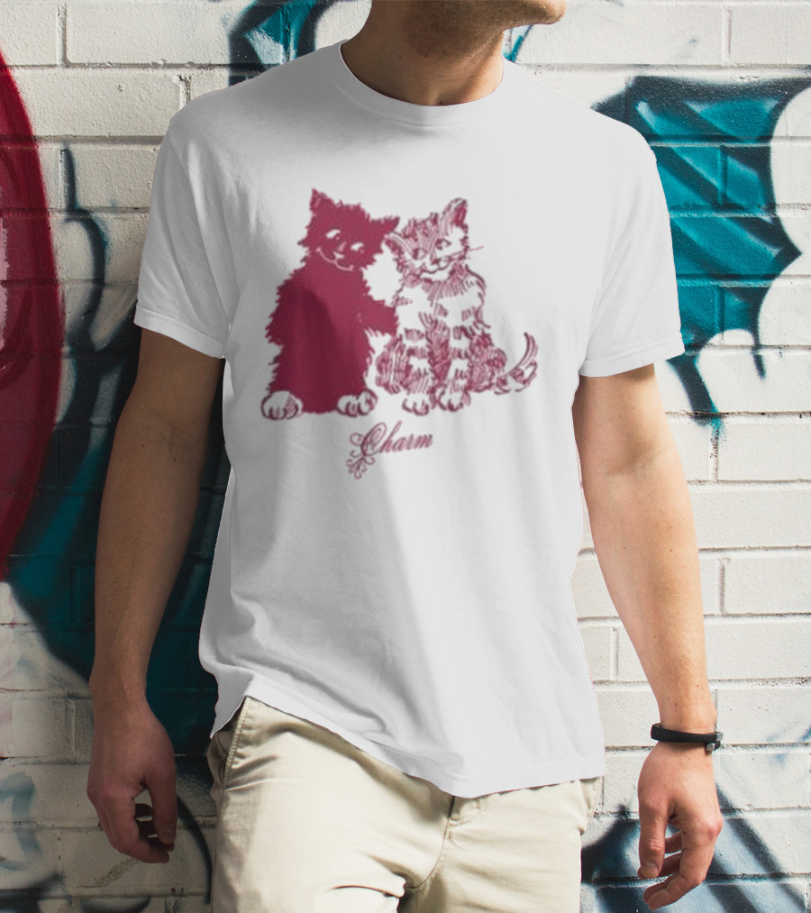 Clairo Charm Pink Cat Friends With Yawn Text T-Shirt