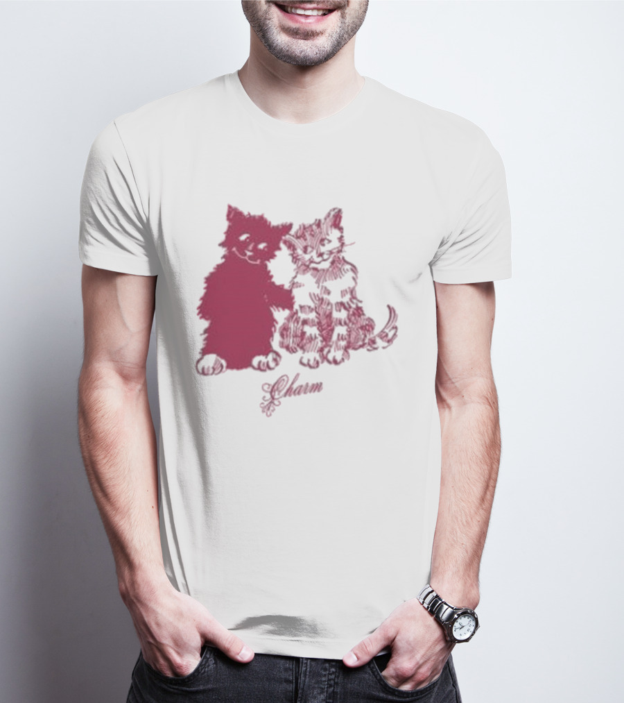 Clairo Charm Pink Cat Friends With Yawn Text T-Shirt