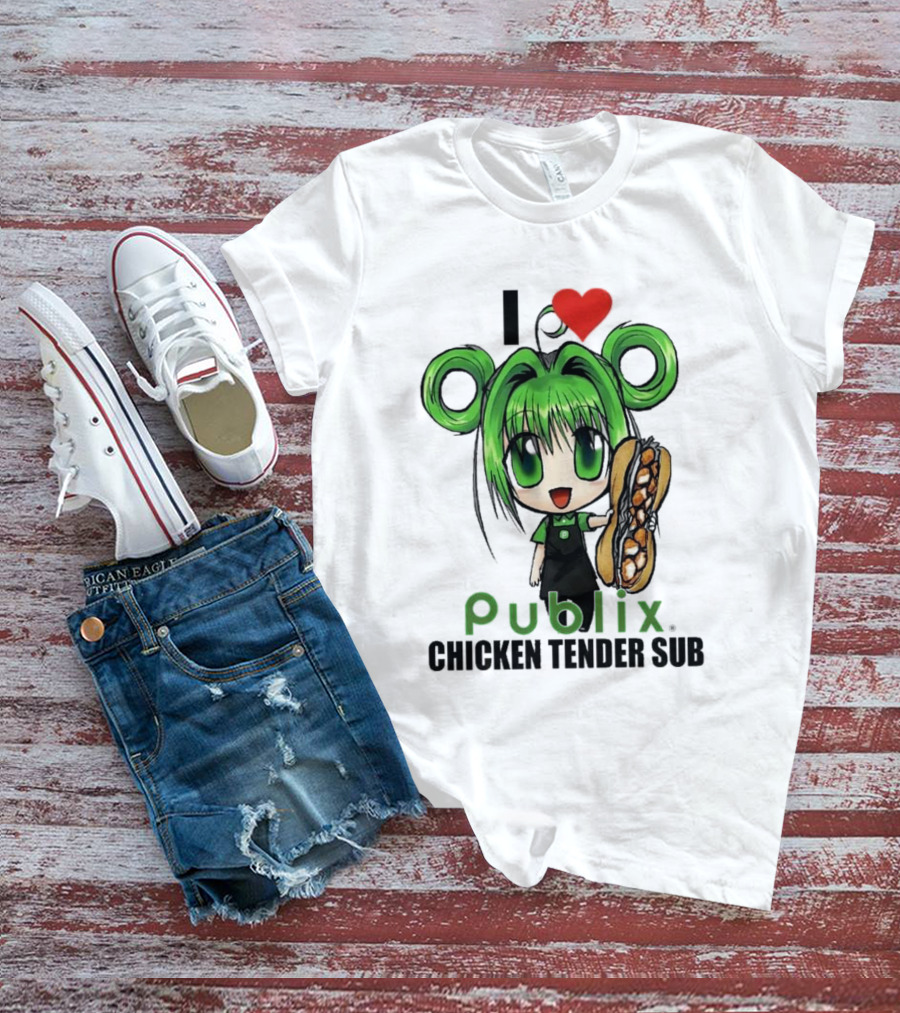 I Love Publix Chicken Tender Sub Anime Character With Green Hair And Big Sandwich T-Shirt