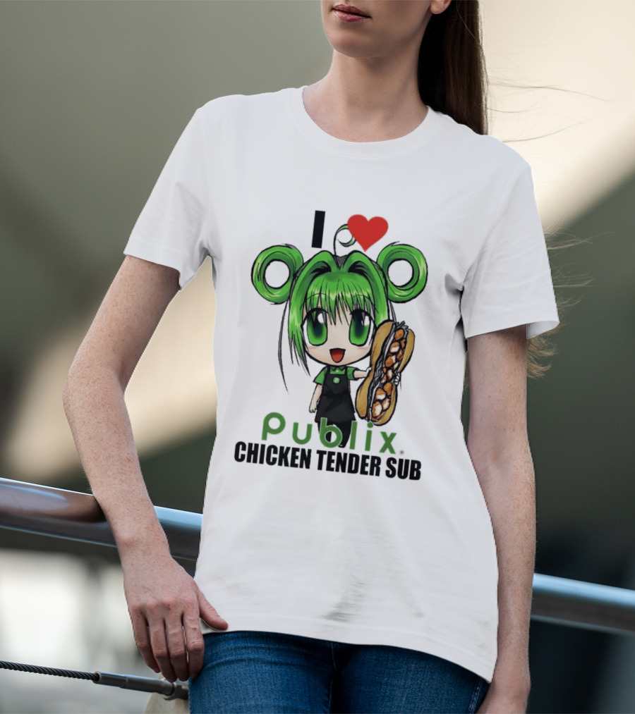 I Love Publix Chicken Tender Sub Anime Character With Green Hair And Big Sandwich T-Shirt