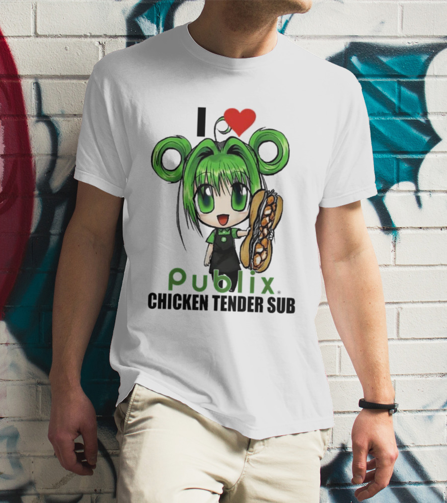 I Love Publix Chicken Tender Sub Anime Character With Green Hair And Big Sandwich T-Shirt