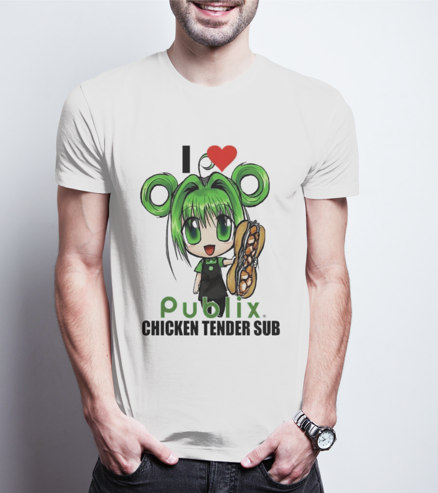 I Love Publix Chicken Tender Sub Anime Character With Green Hair And Big Sandwich T-Shirt