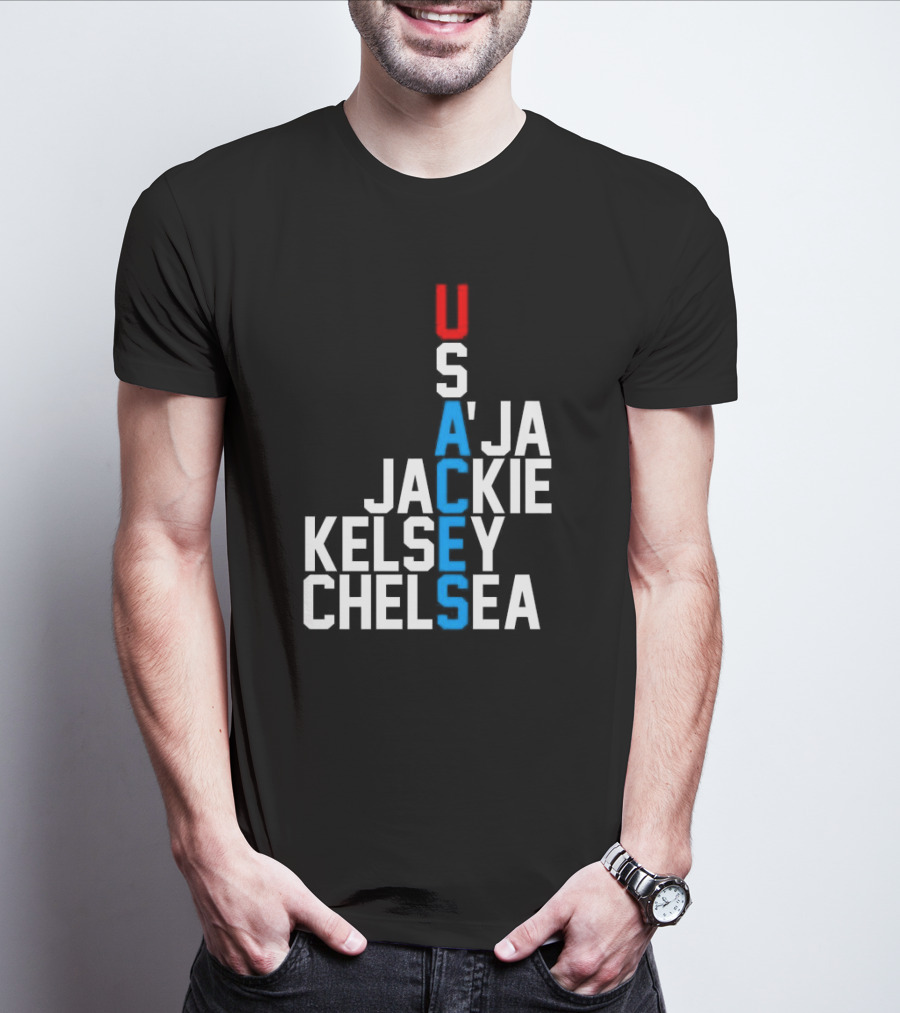 Usaces A’ja Jackie Kelsey Chelsea Team Names Vertical Arrangement T-Shirt